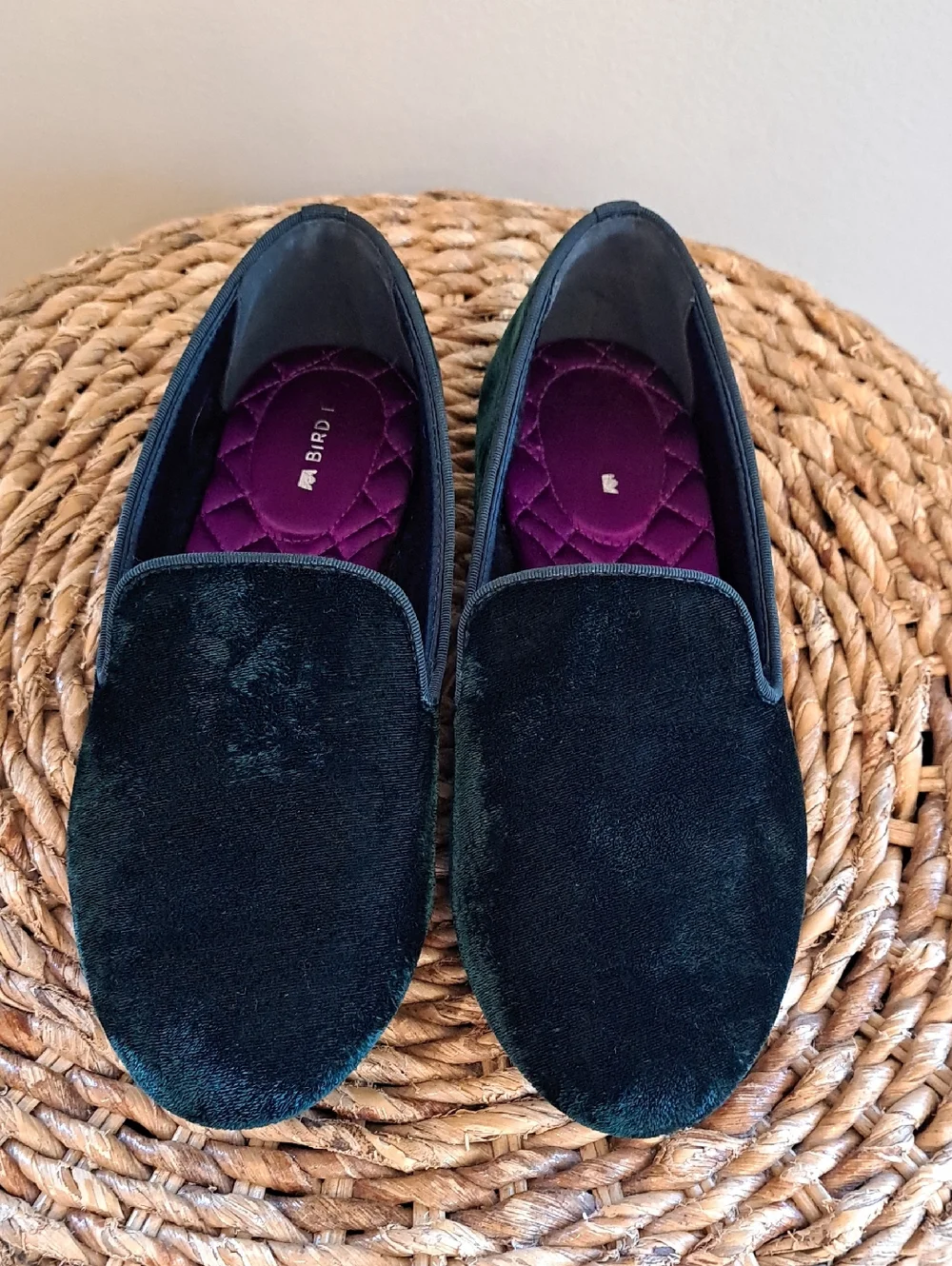 Birdies Womens Starling Green Velvet Preppy/Festive/Holiday Smoking Loafers 6.5